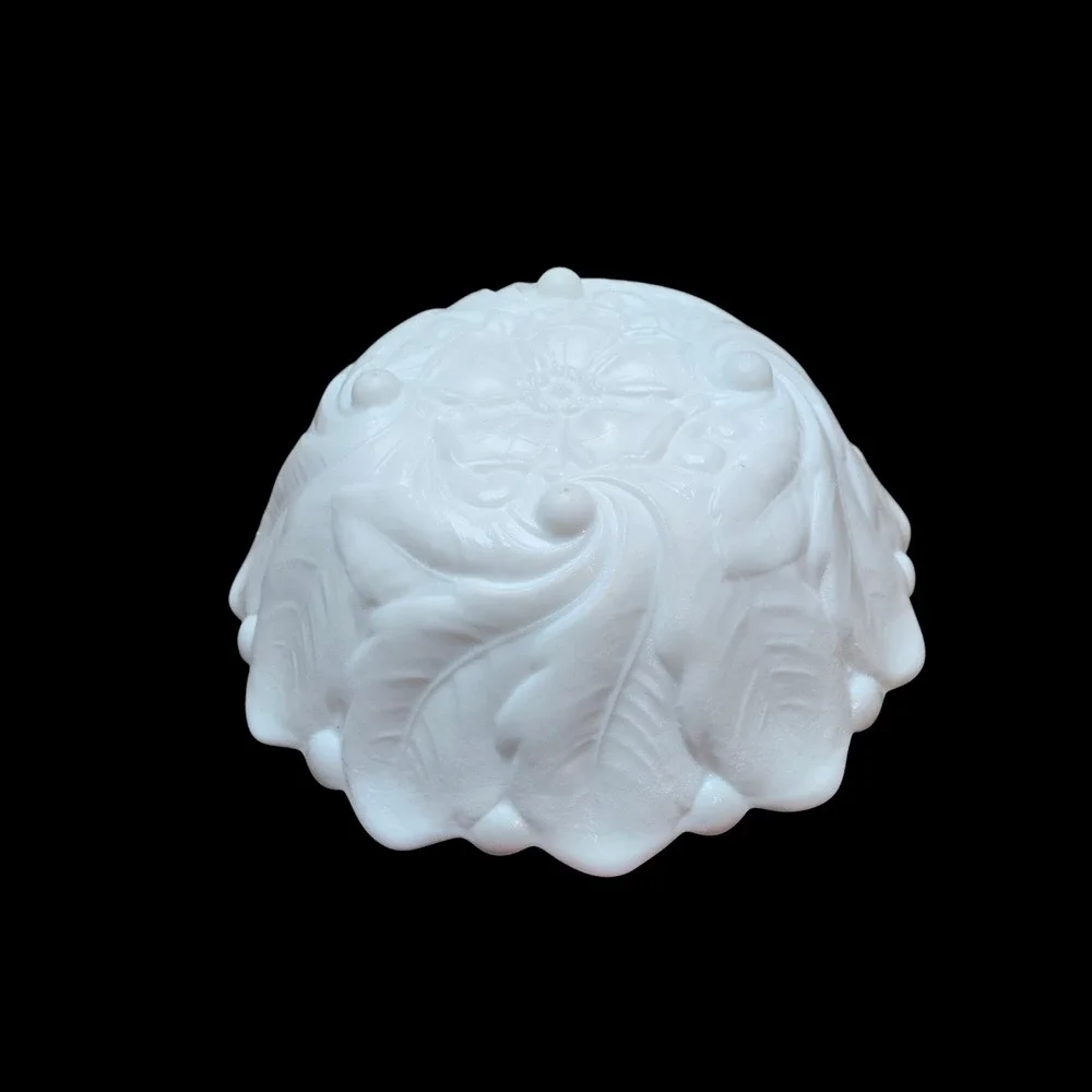 VTG 1950s Indiana Milk Glass‎ Footed Bowl Flower And Leaf Pattern 9